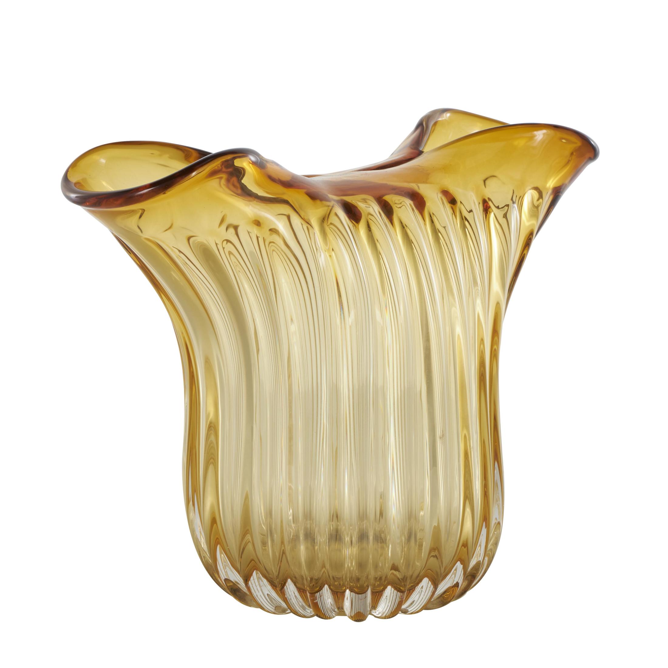 DecMode 7" Oval Ribbed Ombre Abstract Orange Glass Decorative Bowl with Folded Curve Opening