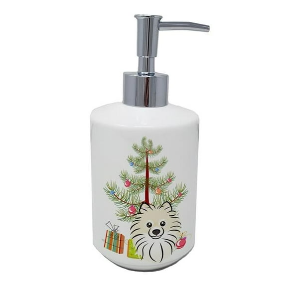 7 x 3.5 in. Unisex Christmas Tree & Pomeranian Ceramic Soap Dispenser