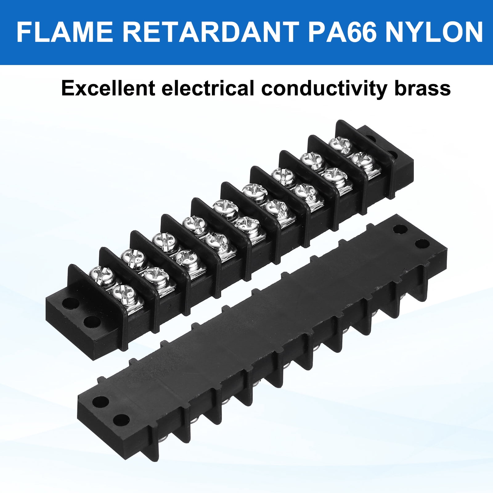 Uxcell 5Pcs Terminal Block 300V 20A Dual Rows 9P Terminals Barrier PA66 with 90Pcs 16A Heat Shrink Wire Fork Connectors