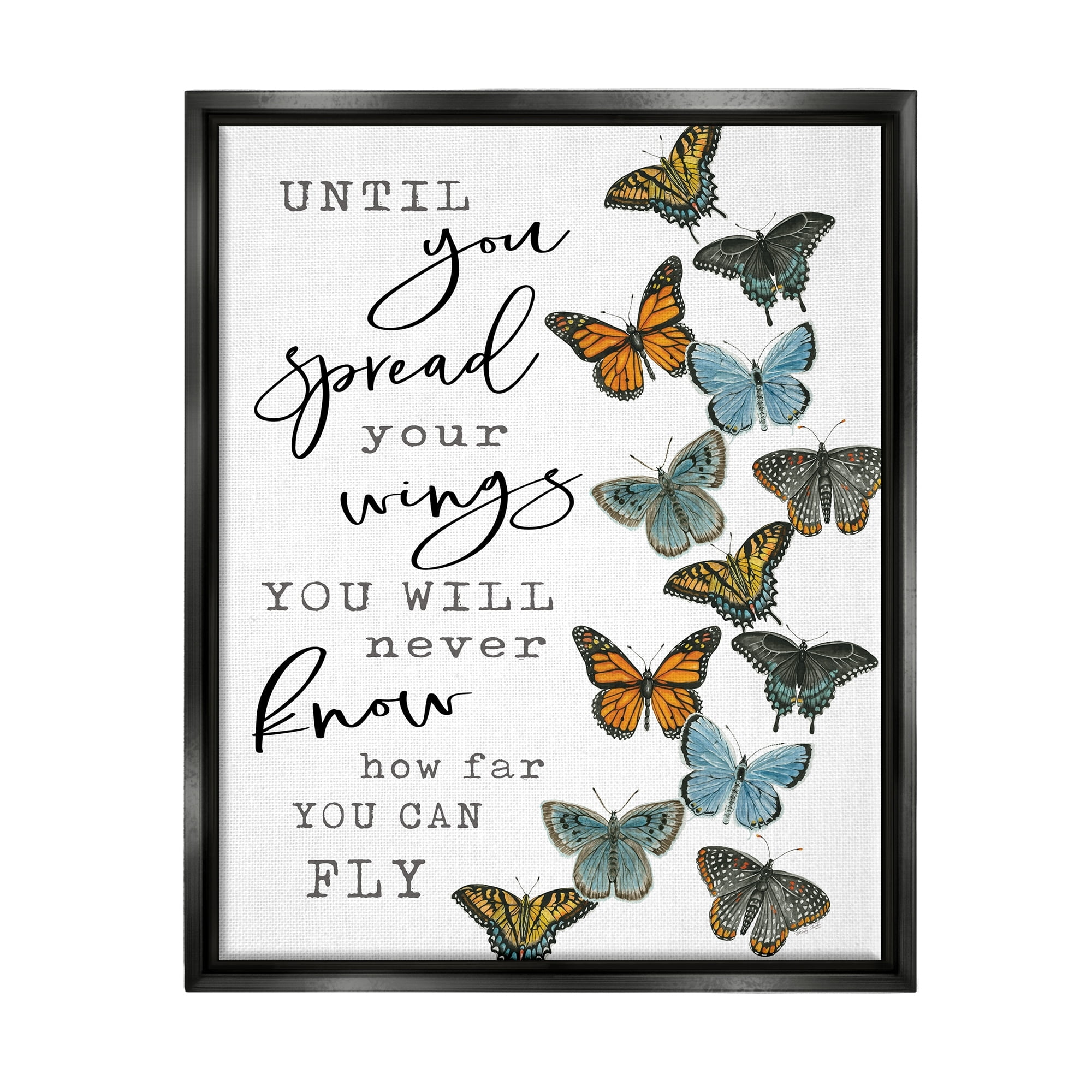 Stupell Industries Spread Your Wings Encouraging Butterflies Motivational Quote Graphic Art Metallic Gold Floating Framed Canvas Print Wall Art, Design by Cindy Jacobs