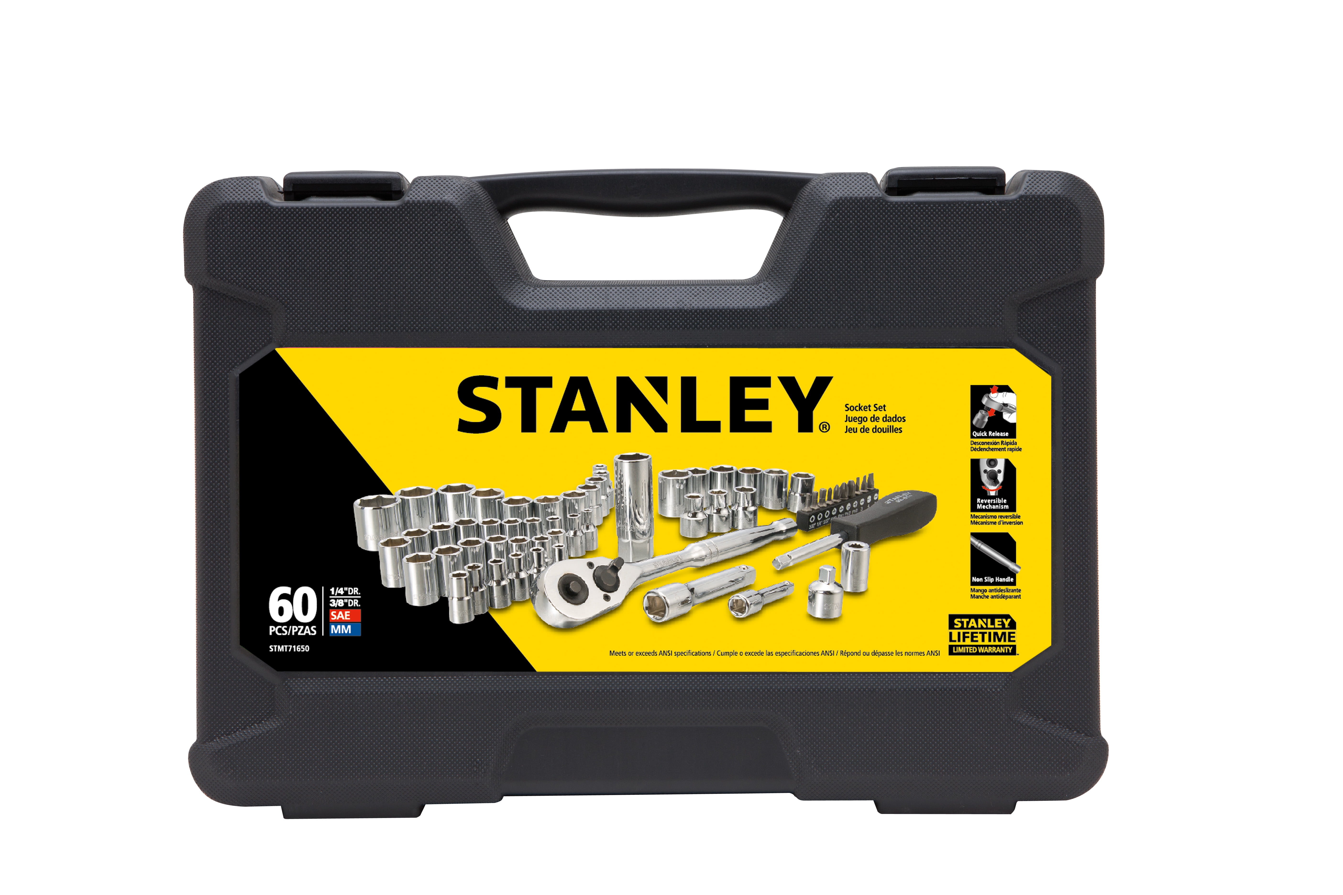Stanley 60-Piece Mechanics Socket Set, High-Alloy Steel, 72 Tooth