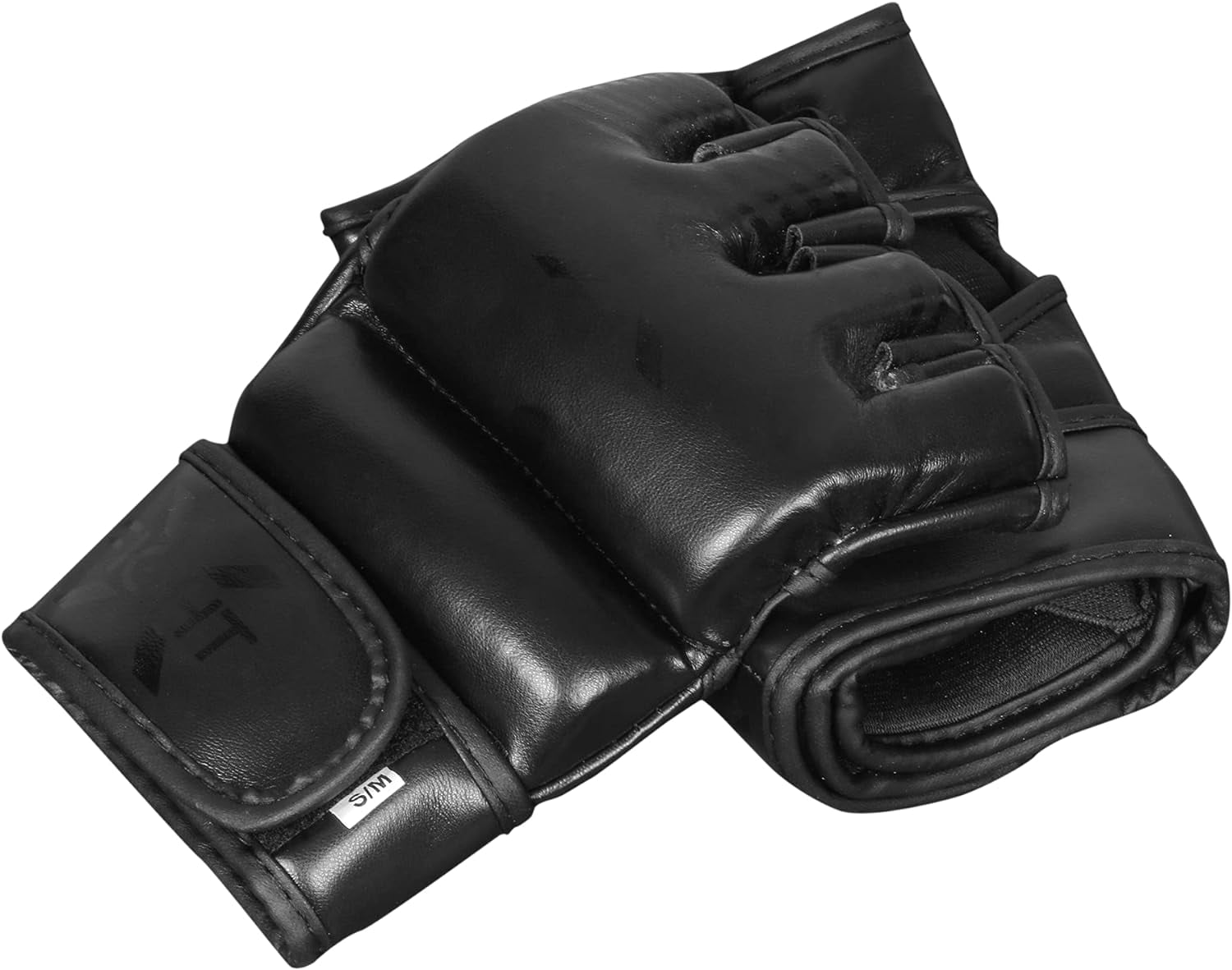 FightX MMA Glove for Adults Grip Wristwrap for Practice Fingerless boxing Gloves (Full Black, L/XL)