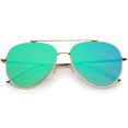 thumbnail image 1 of sunglassLA Unisex Rimless Teardrop Color Mirrored Flat Lens Wire Frame Aviator Sunglasses (Gold / Green) - 56mm, 1 of 4