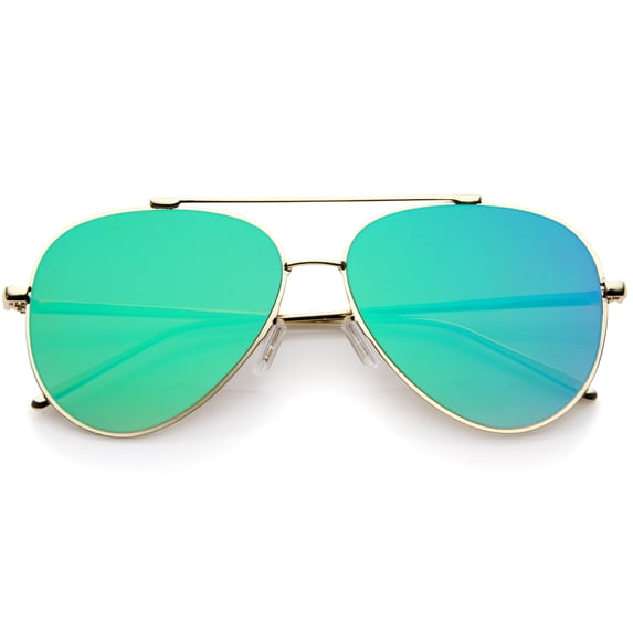 sunglassLA Unisex Rimless Teardrop Color Mirrored Flat Lens Wire Frame Aviator Sunglasses (Gold / Green) - 56mm