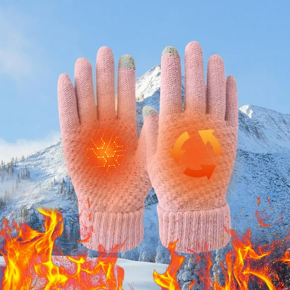 Nkmbld Winter Gloves for Men Women, Thermal Knitted Gloves Touchscreen Waterproof Windproof Sports Gloves Plain Breathable Mittens for Outdoor, Pink