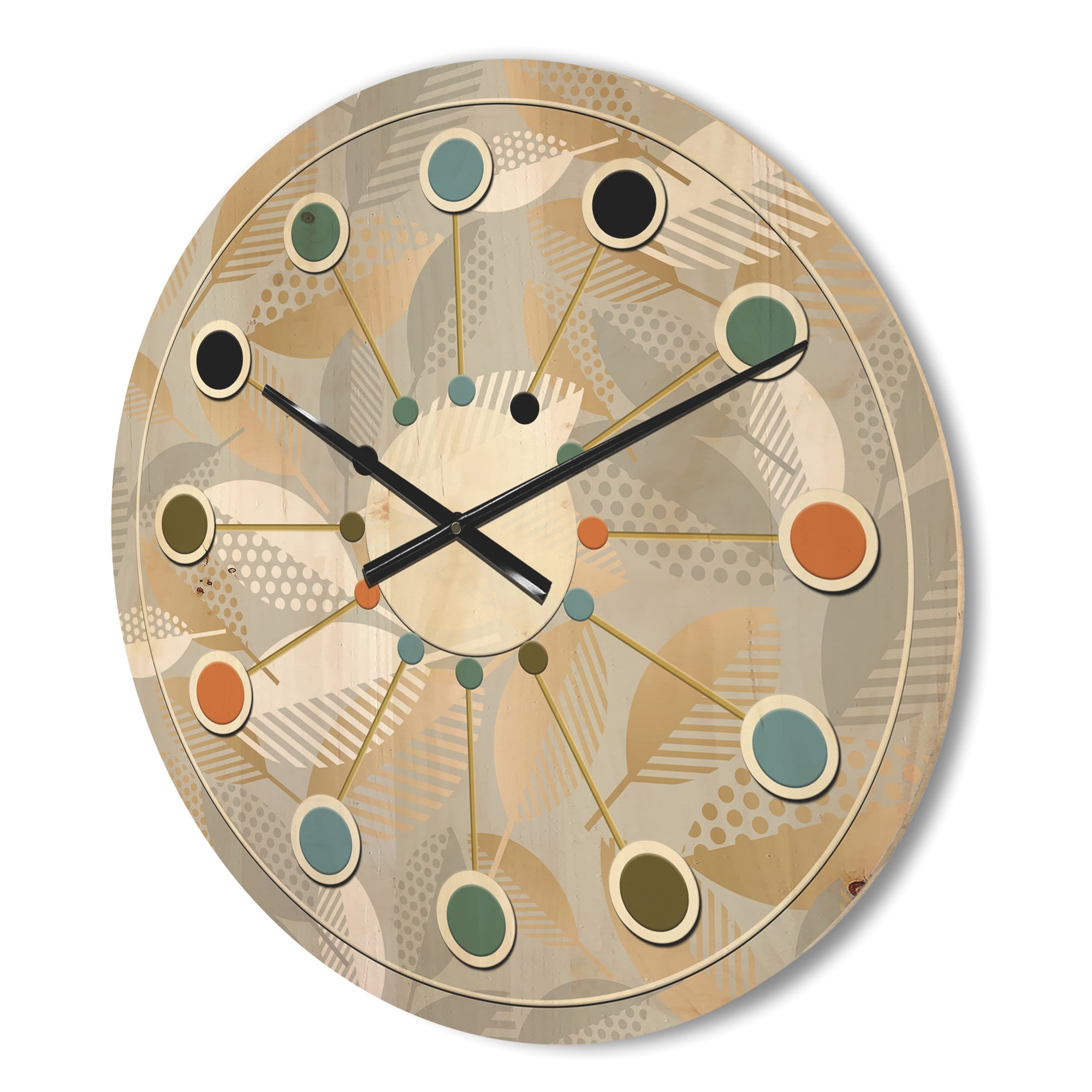 Designart 'Fall Leaves Pattern Luxury Geometric ' Mid-Century Modern Wood Wall Clock