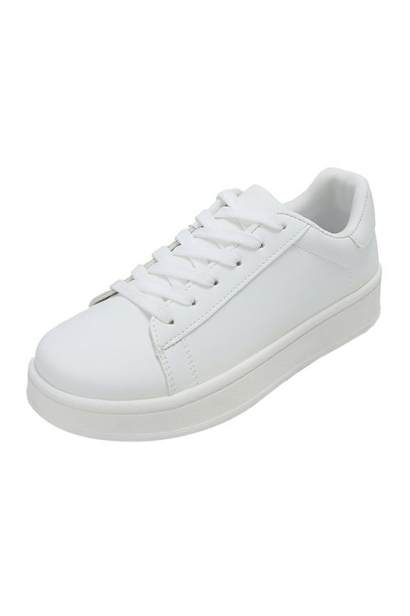 Women's Fashion Sneakers Leather Casual Shoes White Tennis Low Top Shoes Womens Lace Up Sneakers Basic Solid Flat Boots Daily Spring Summer