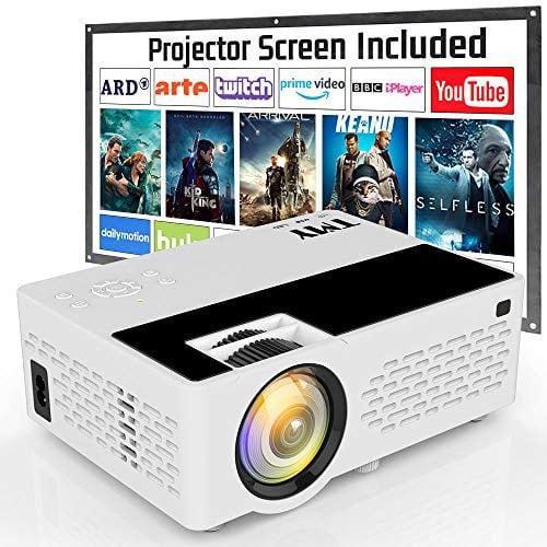 4500Lux Portable Mini Projector with 100” Projector Screen Video Projector 1080P Supported Compatible with TV Stick/HDMI/VGA/USB/TV Box/Laptop/DVD/PS4 for Home Entertainment