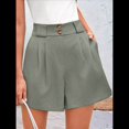thumbnail image 4 of Pantalones Cortos de Trabajo Informales para Mujer, de Verano 2025, con Cintura Alta Elástica, Plisados, Aberturas Laterales y Bolsillos. Verde L, 4 of 9