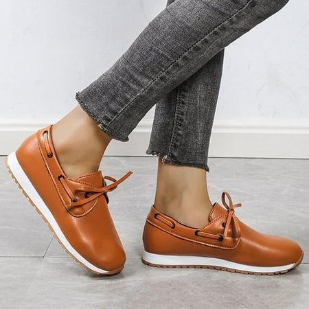 

Womens Shoes Leather Solid Color Comfort Round Toe Lace Up Sport Shoes Fashion Casual Shoes