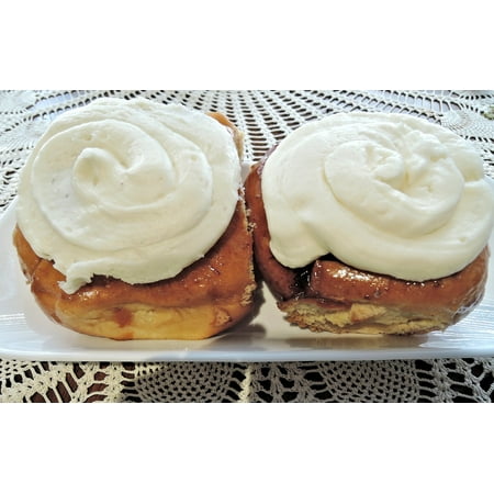 Canvas Print Cream Cheese Topping Cinnamon Bun Yeast Bread Stretched Canvas 10 x