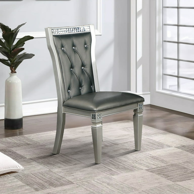 Silver faux leather dining chairs discount