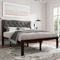 thumbnail image 3 of Feonase Queen Size Metal Platform Bed Frame with Linen Upholstered Headboard, 12" Under-Bed Space,Black, 3 of 7