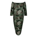 thumbnail image 3 of Green Camouflage Print Off-Shoulder Long Sleeve Maxi Dress For Women Casual Relaxed Fit, 3 of 4