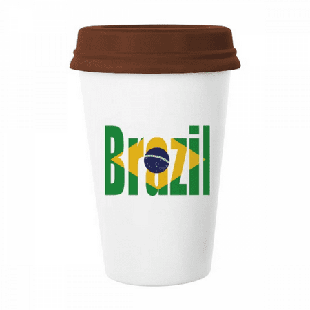 

Brazil Country Flag Name Art Deco Fashion Mug Coffee Drinking Glass Pottery Cerac Cup Lid