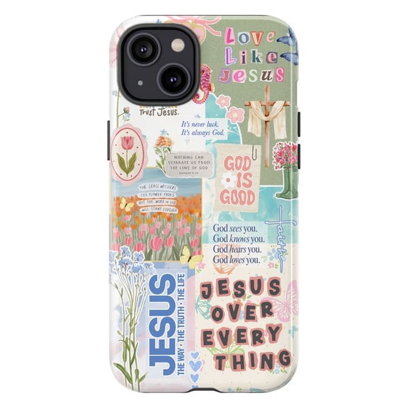 Christian Aesthetic Collage Phone Case, Love Like Jesus God Is Good Faith Cover for iPhone 17 16 15 14 13 12 11 Pro Plus Mini