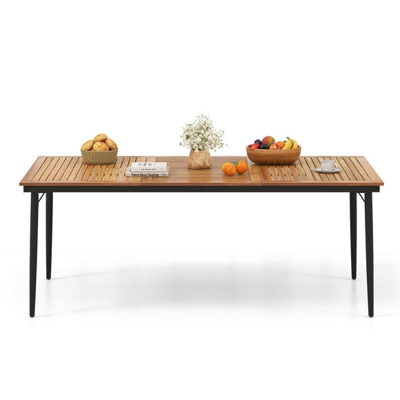 Costway 79" Outdoor Dining Table for 8 Acacia Wood Patio Table with 1.9" Umbrella Hole