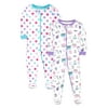 Little Star Organic Baby Girls & Toddler Girls 1-Piece Snug Fit Cotton Sleeper Footed Pajamas, 2-Pack (9M-5T)