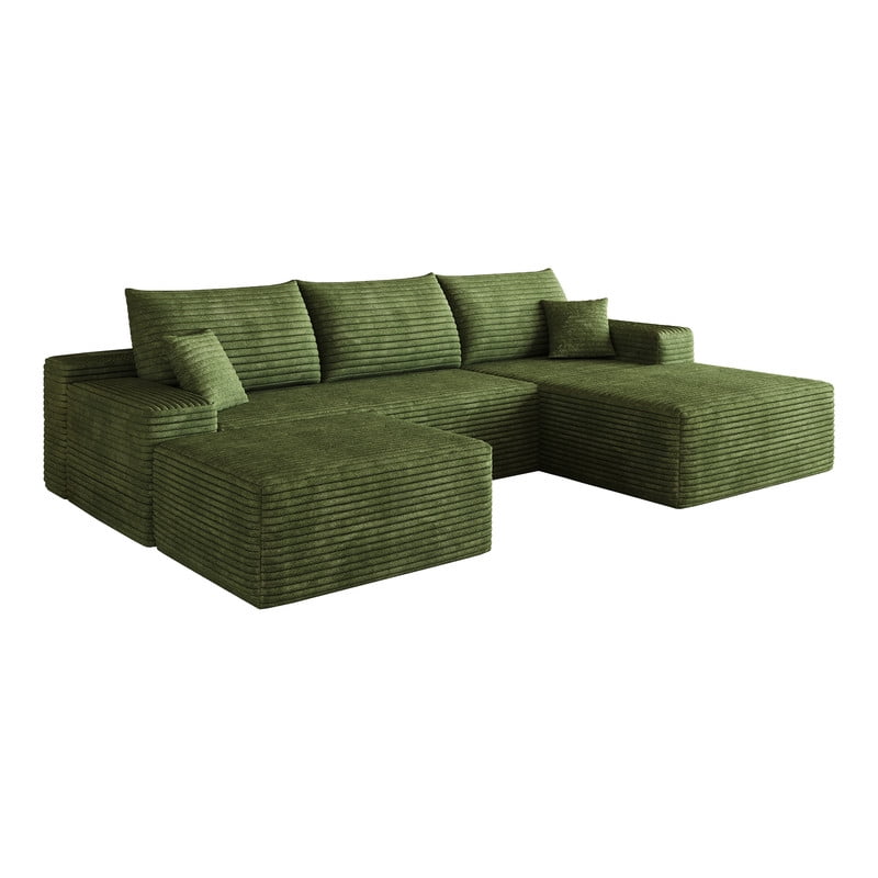 107" Cloud Sectional Sofa with Ottoman, Modern U-Shaped Modular Sofa, Deep Seat Upholstered Couch with Plush Corduroy Fabric, No Assembly Required, Comfort Corner Sofa for Living Room & Apartment