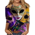 thumbnail image 2 of RKSTN Mardi Gras 3/4 Length Sleeve Womens Tops Oversized Crewneck Carnival Graphic Printed Three Quarter Sleeve T Shirt Women Casual Round Neck Funny Tuesday Carnival Party Loose Short Sleeve Shirt, 2 of 6