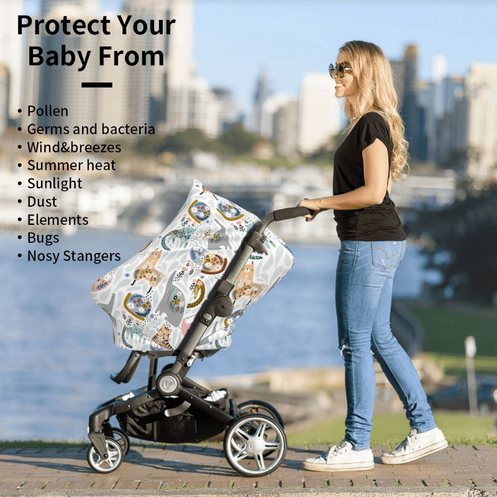 Fotbe Cute Colorful Animal Pattern Car Seat Covers for Babies, Nursing Breastfeeding Cover Infant Carseat Canopy, Soft Stretchy Carrier Cover
