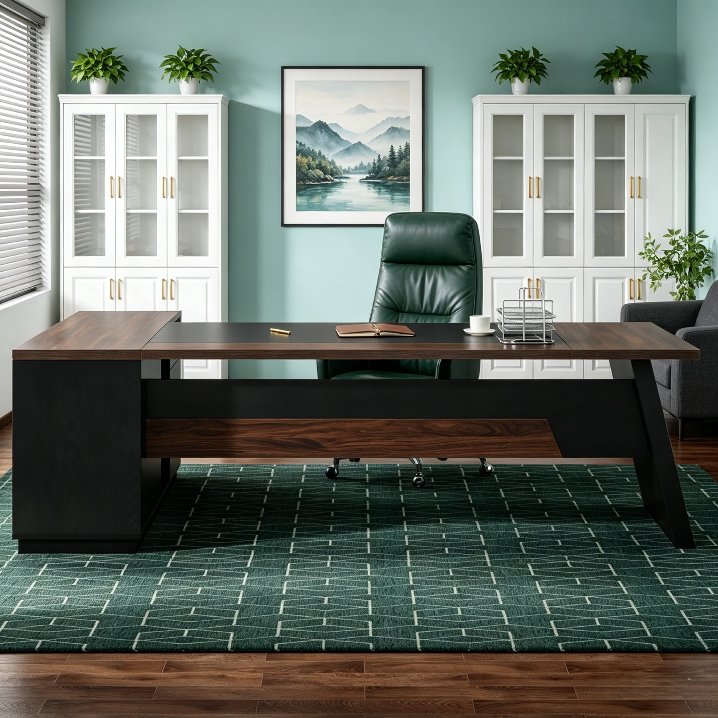 Fnova 78" L-Shaped Executive Desk with Drawers, Large Office Desk with Storage, Modern Business Desk for Home Office and Commercial Use