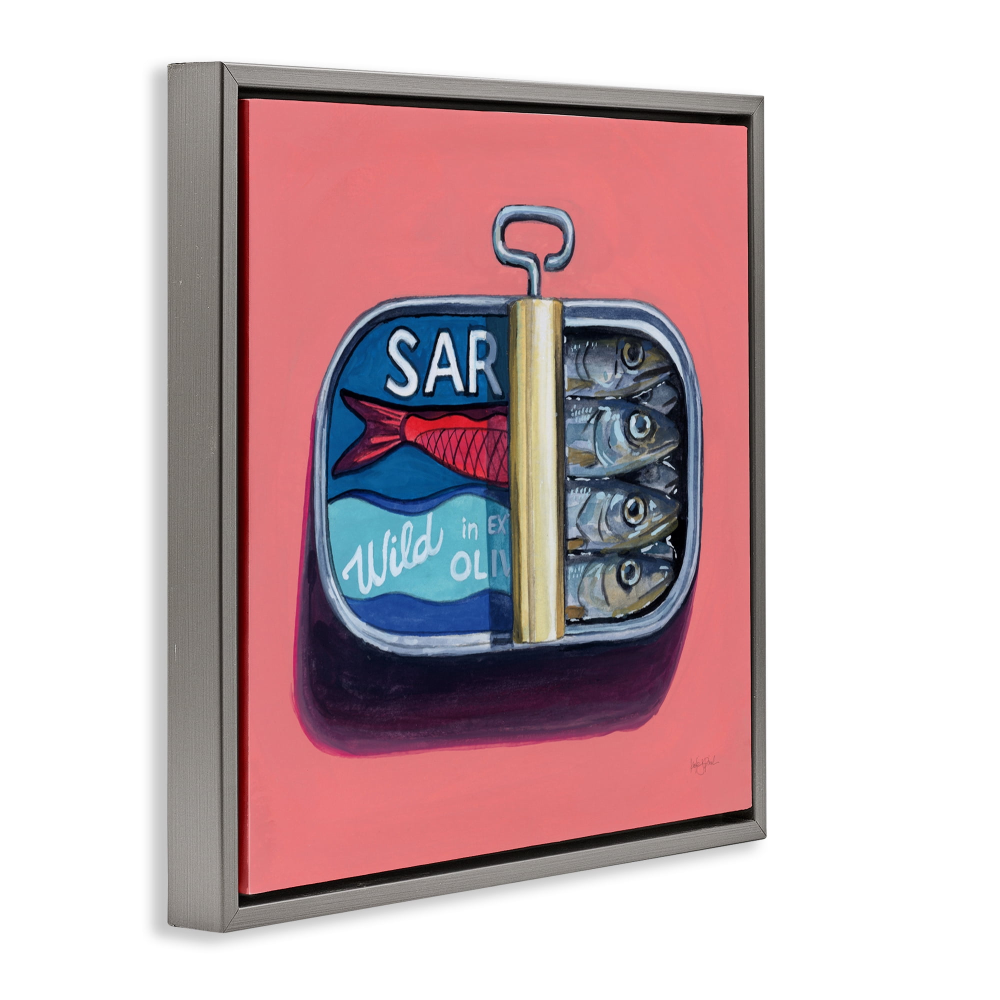 Stupell Industries Wild Sardines on Pink Gray Framed Floater Canvas Wall Art, design by Kate Jarvik Birch