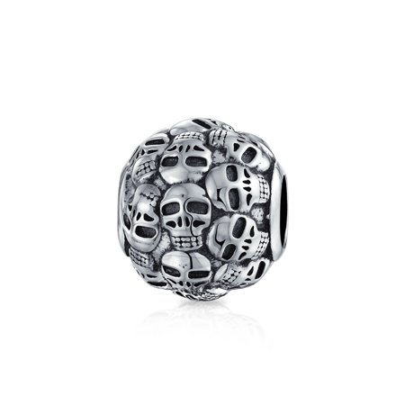 - Multi Skeleton Skulls Dia De Los Muertos Round Barrel Charm Bead For Women 925 Sterling Silver Fits European Bracelet