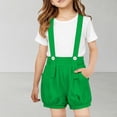 thumbnail image 5 of CPNG Girls Summer Solid Color Overalls Shorts Casual Loose Sleeveless Romper Suspender Short Jumpsuit(Green,15-16 Years), 5 of 5