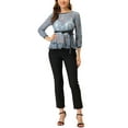 thumbnail image 3 of INSPIRE CHIC Women's Lace Peplum Blouse Floral Bracelet Sleeves Self-Tie Waist Top M Grey-Blue, 3 of 9
