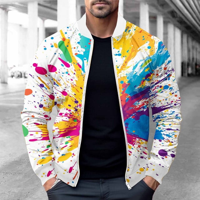 Veste pour Hommes Chandail Col Montant Élastique Imprimé Demi-Col Léger Veste Décontractée Multicolore P