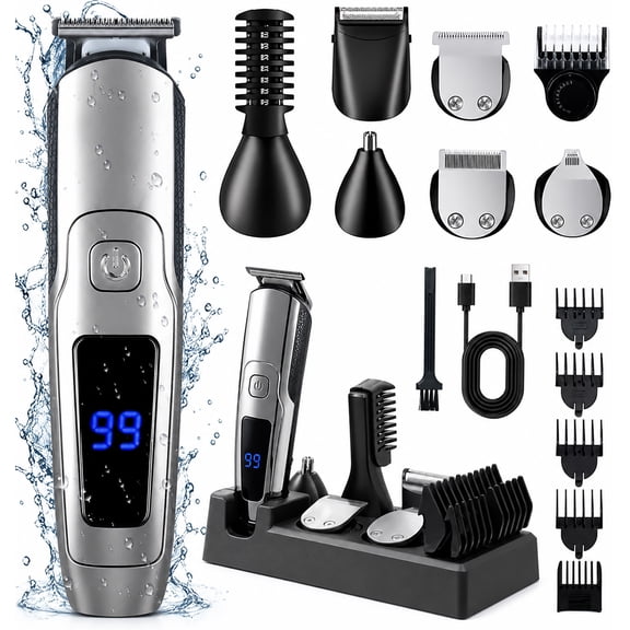 Muzpu Beard Trimmer for Men,All-in-One Trimmer Kit - IPX7 Waterproof,LED Display, Wet/Dry Shower-Safe,Hair Clipper for Men,Grooming Kit for Nose Body Face & Mustache