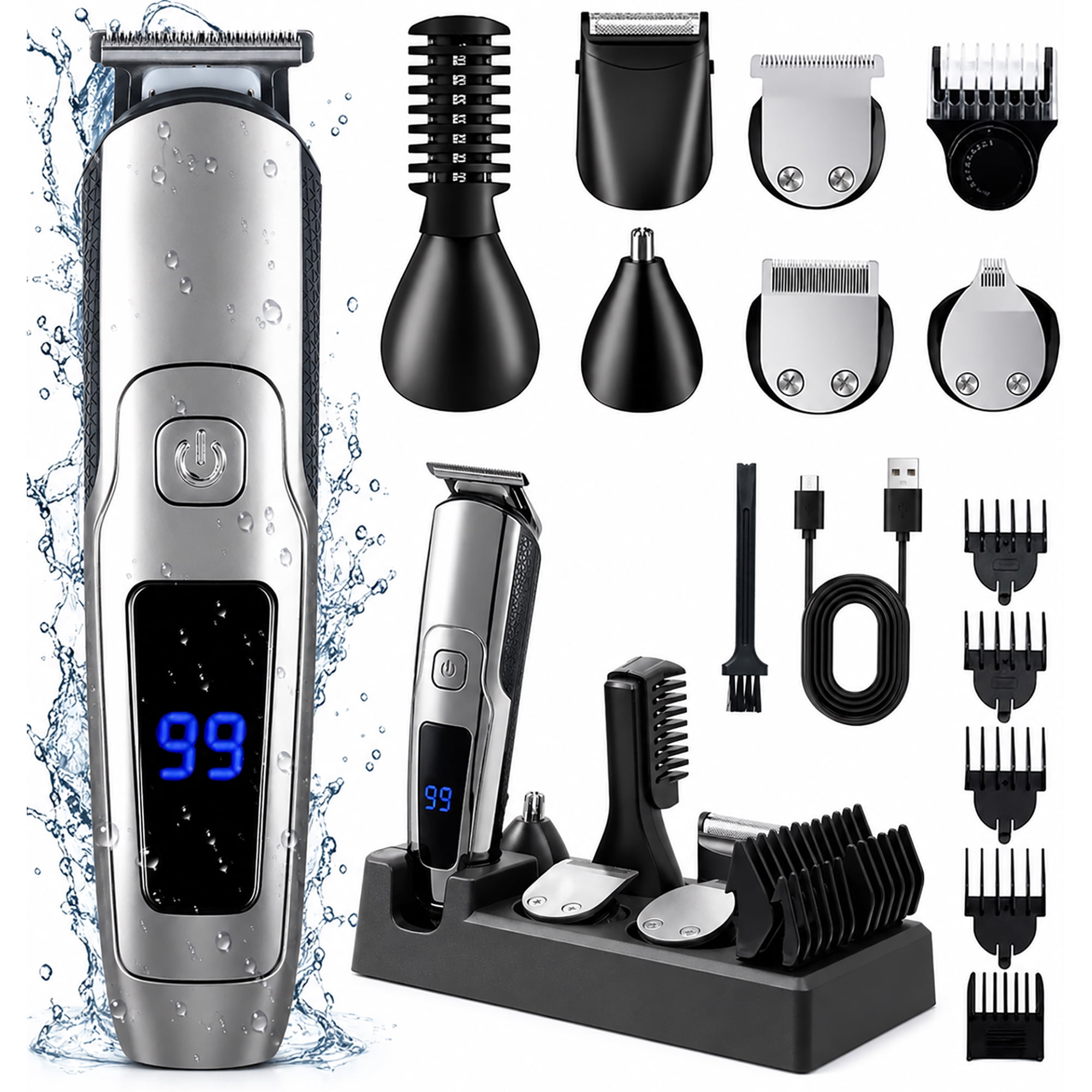 Muzpu Beard Trimmer for Men,All-in-One Trimmer Kit - IPX7 Waterproof,LED Display, Wet/Dry Shower-Safe,Hair Clipper for Men,Grooming Kit for Nose Body Face & Mustache