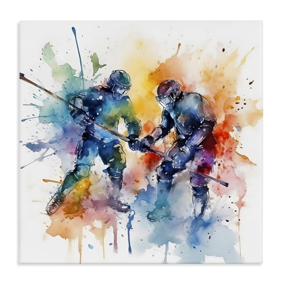 Stupell Industries Contemporary Watercolor Hockey Faceoff Canvas Art, 17 x 17, by Creative Studio