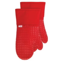 T-fal Flexible Waffle Silicone Oven Mitts, Set of Two, Red