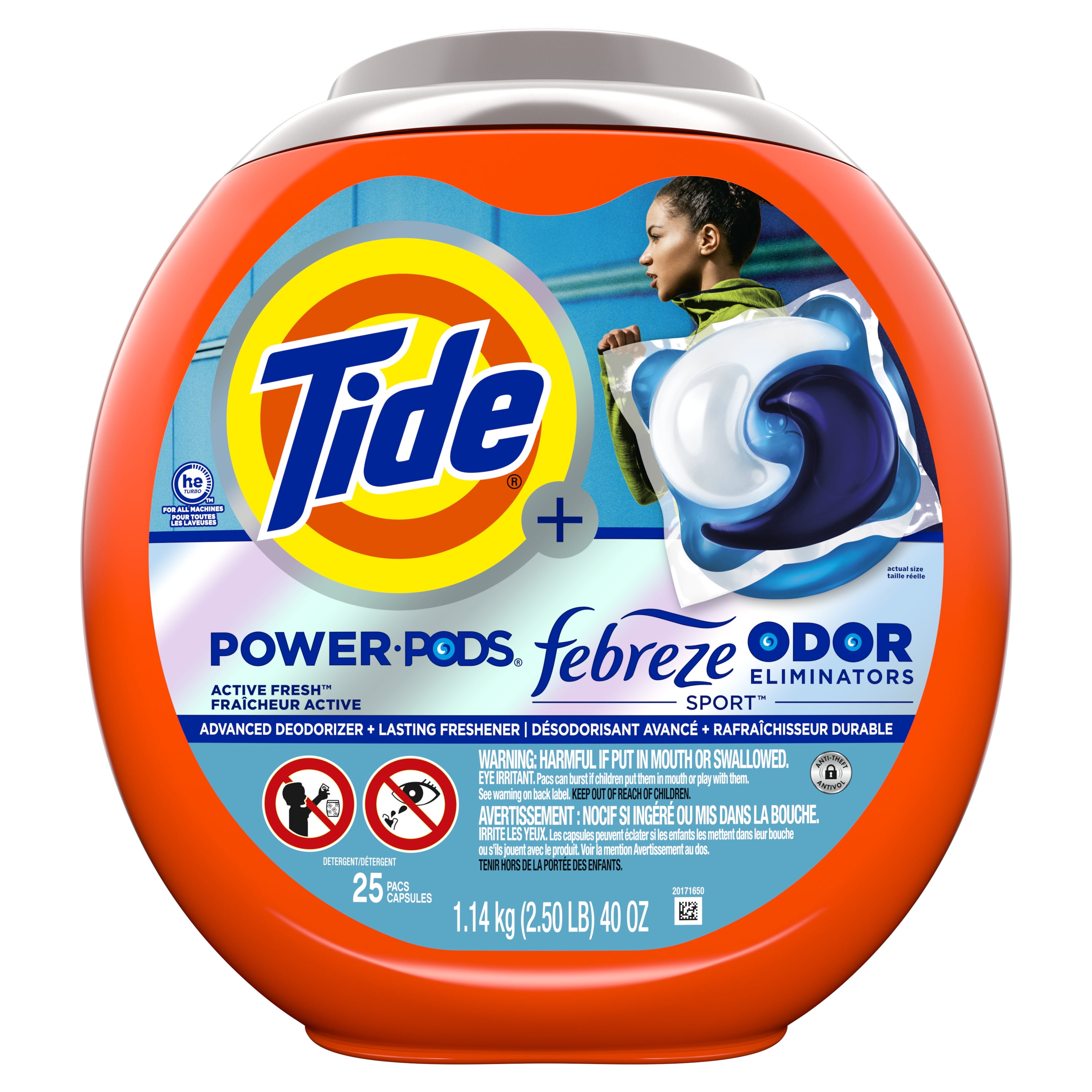 Tide Power Pods Laundry Detergent Soap Packs with Febreze, Sport Odor Defense, 25 Ct