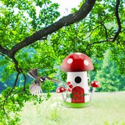 Esterno Mushroom Shaped Birdhouse; Songbird Nesting Galvanized Iron Colorful Mushroom Bird House