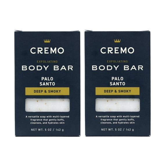 2 Pack - Cremo Exfoliating Body Bar for Men, Palo Santo Scent, Deep & Smoky, Cleanses and Hydrates Skin, 5 Oz