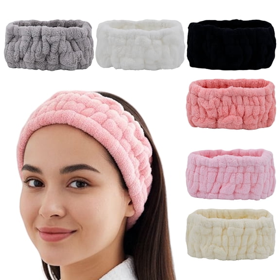 6 Pcs Spa Headband for Washing Face, Soft Puffy Hairbands for Men Women's Facial Makeup, Washing, Skin Care & Shower (Style A)