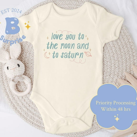 Love You To The Moon And Saturn Onesie, Girl Space Theme Baby Bodysuit, Cute Astronaut Girl Outfit, Gerber Onesie Cute Baby Onesie, BABY BODYSUIT LAT 4424