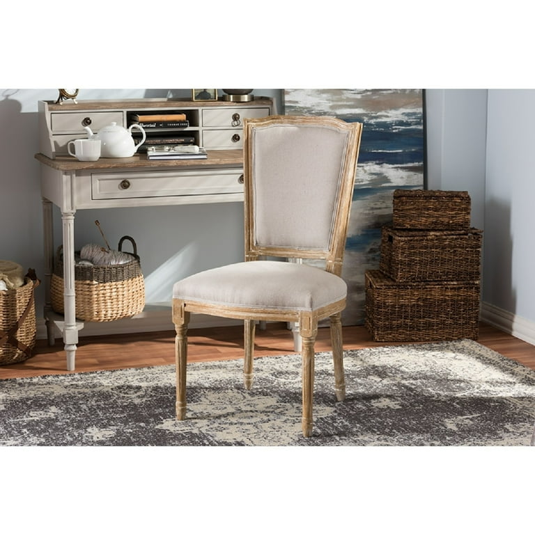 Baxton Studio Cadencia French Vintage Cottage Weathered Oak Finish Wood and Beige Fabric Upholstered Dining Side Chair Baxton Studio Cadencia French Vintage Cottage Weathered Oak Finish Wood and Beige Fabric Upholstered Dining Side Chair