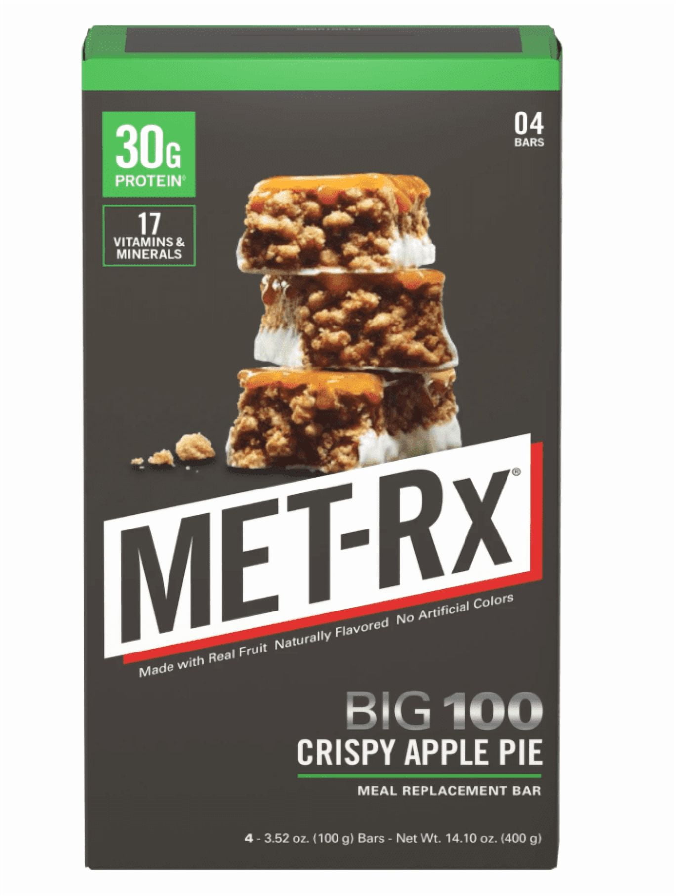 (3 pack) MET-Rx Big 100 Colossal Protein Bars, Crispy Apple Pie Meal Replacement Bars, 4 Ct