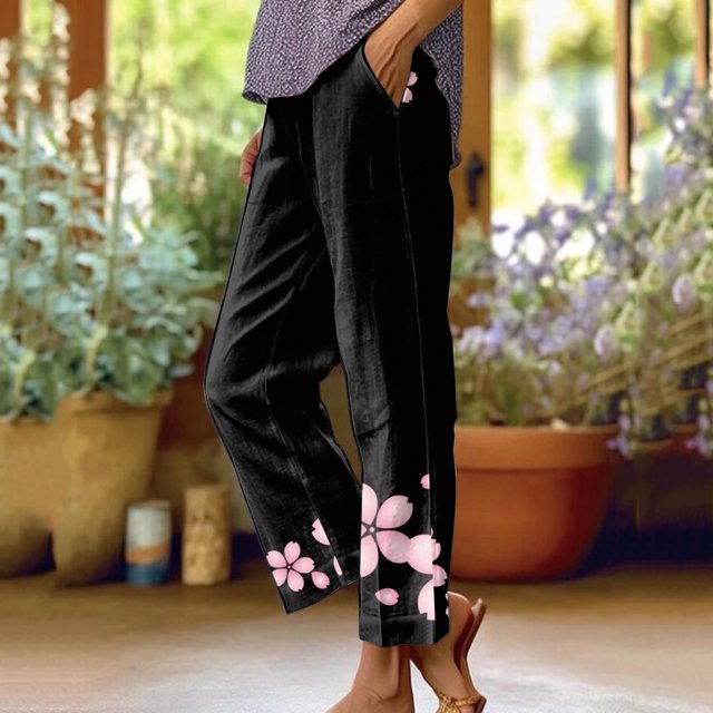 WILLBEST Pantalones Casuales para Mujer, de Color Liso, con Bolsillos, Sueltos, Rectos, Elásticos, para Yoga, para Comodidad Diaria con Diseño En Contraste. Extra Grande