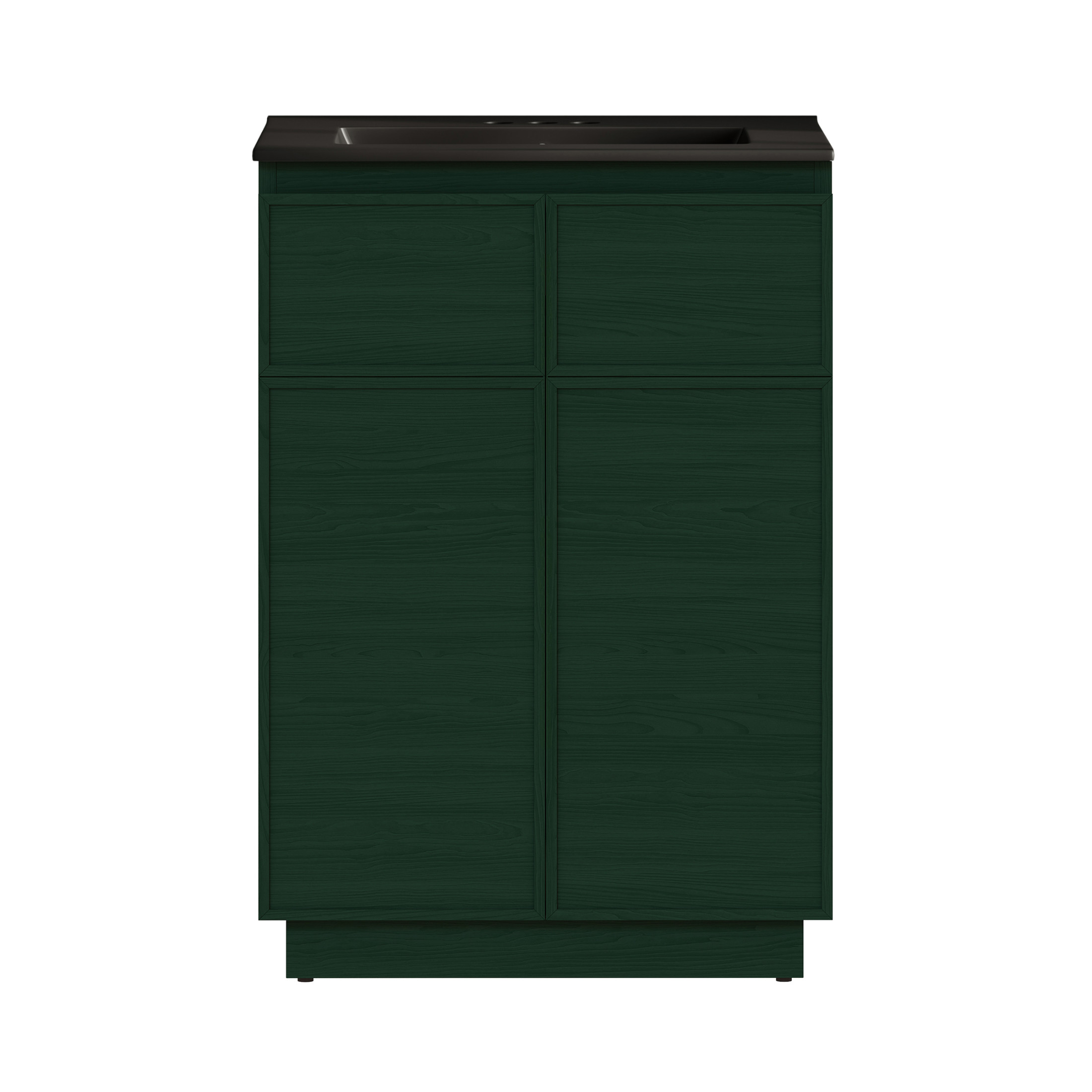 St. Tropez 24" Freestanding Bathroom Vanity in Green Oak with Black 3-Hole Centerset Sink Top