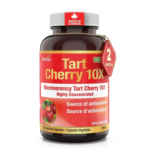 Herba Tart Cherry Extract Capsules – 120 Pills | 10,000mg Per Day | Highly Concentrated - 10:1 Extract | Support Healthy Uric Acid Levels | May Reduce Symptoms of Gout | Made in Canada