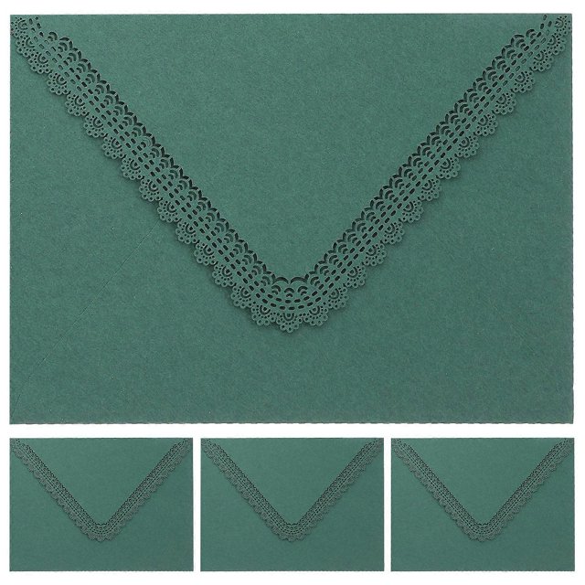 4Pcs Dark Green Hollow Envelopes Bridal Showers Invitations Elegant Design Sending Invitations