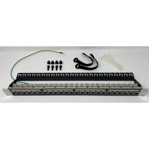 Ultra Spec Cables - Premium 1U 24 Port Cat6 Mini Shielded Patch Panel Pro RJ45 110 Network No Rust, Durable (RJ45 Straight) with Cable Management Bar