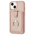 thumbnail image 4 of Compatible with iPhone 15 Wallet Phone Case,360°Rotation Finger Ring Holder Kickstand,with Card Holder,Lychee Pattern PU Leather Durable Shockproof Rugged Phone Case,Rosegold, 4 of 12