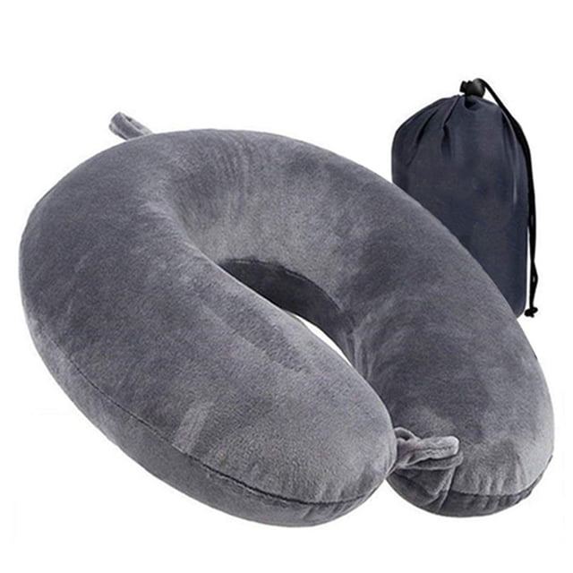 Almohada de viaje para aviones, diseño de cuerda ajustable, compacta y ligera, de lujo, para acampar, para dormir, con funda extraíble y con cremallera invisible (gris)