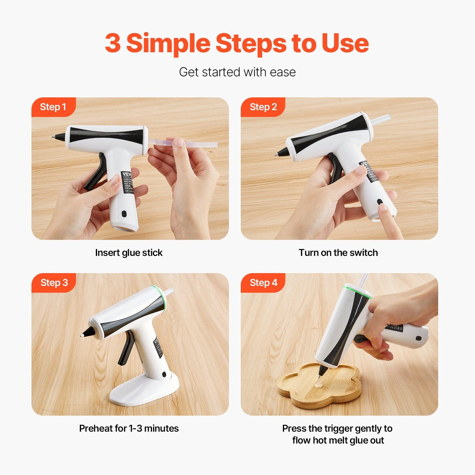 High Temp Rechargeable Hot Glue Gun, Cordless with 20 Pcs Glue Sticks, 2200mAh Battery, Fast Preheating for Arts, Crafts, DIY Fixes